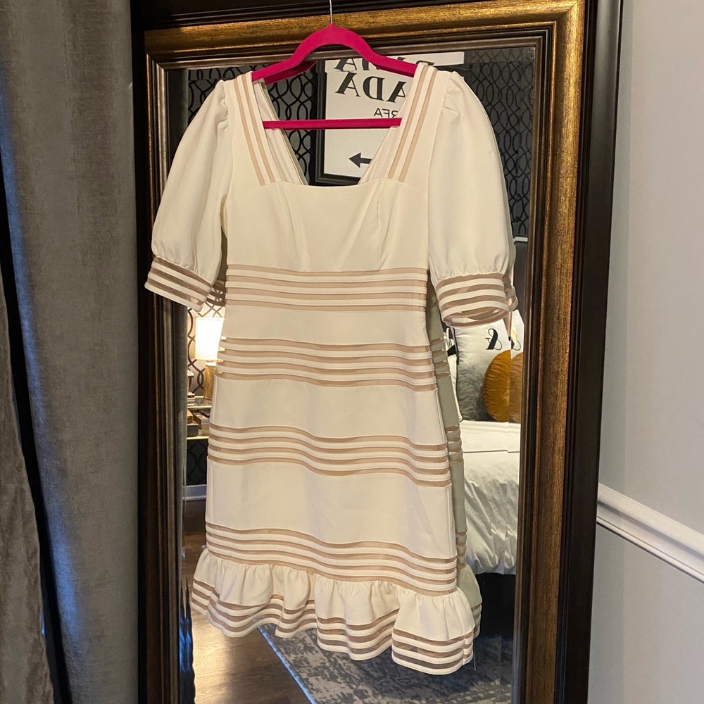 BCBG Ivory Puff Sleeve Dress